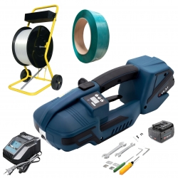 Zestaw do spinania taśmą PET – bandownica 3200 N + Wózek do taśmy + taśma 1400 m